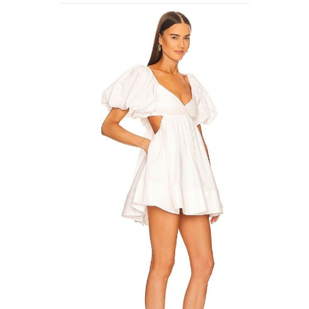 SAU LEE Sz 2 US 6 UK XS Lola White Ivory Bow Back Puff Sleeve Mini Dress NWT